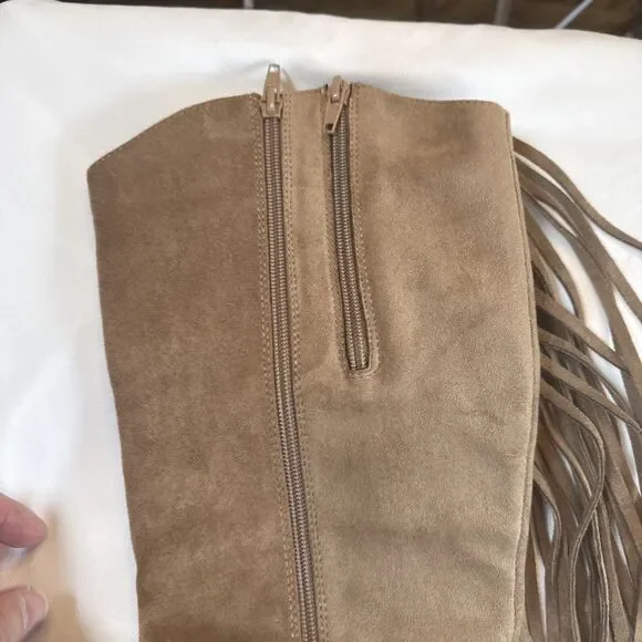 Pierre Dumas Light Brown Knee High Boots With Fringe Size 7 1/2 Medium Preowned - Picture 5 of 16